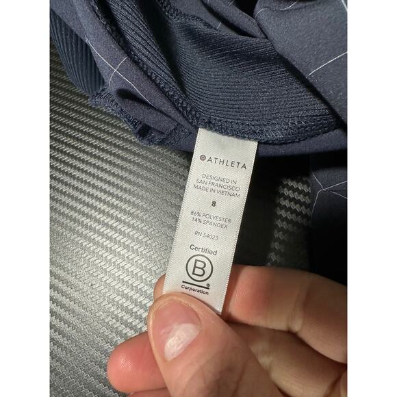 Athleta Brooklyn Textured Ankle Pant Navy Blue Windowpane Size 8 Travel Pant - Picture 7 of 14